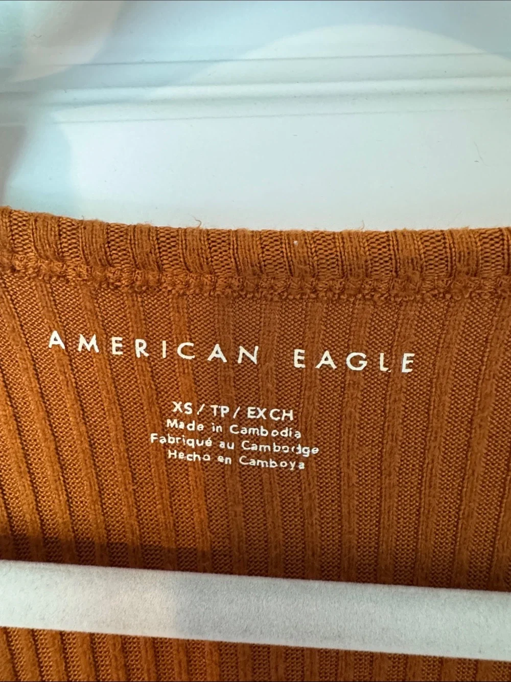 American Eagle Outfitters Long Sleeve Ribbed V-Neck Top - Rust Orange - Picture 2 of 3